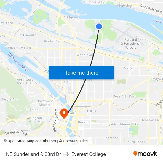 NE Sunderland & 33rd Dr to Everest College map