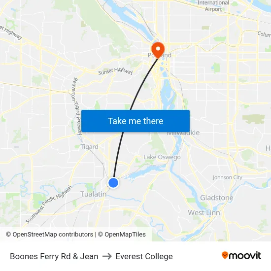 Boones Ferry Rd & Jean to Everest College map