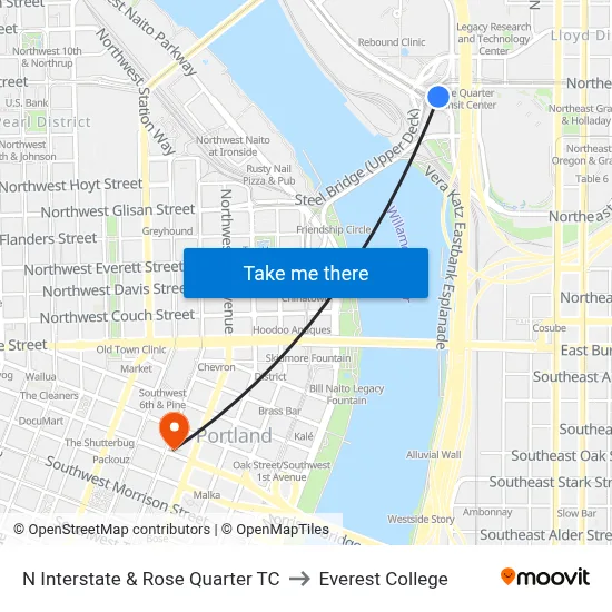 N Interstate & Rose Quarter TC to Everest College map