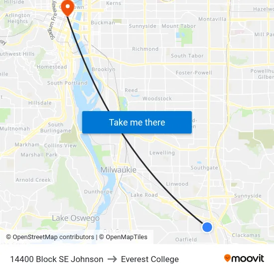 14400 Block SE Johnson to Everest College map