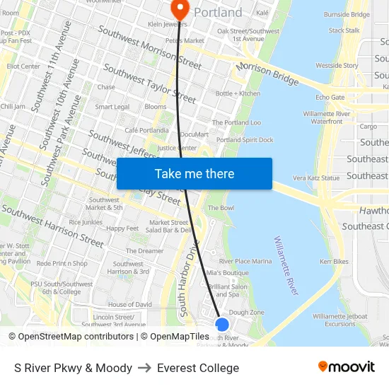 S River Pkwy & Moody to Everest College map