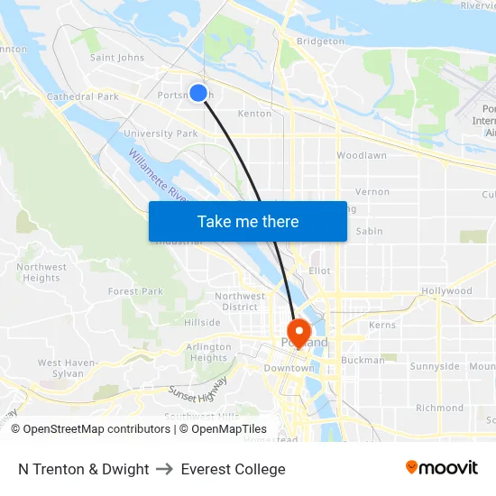 N Trenton & Dwight to Everest College map