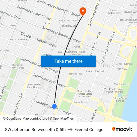 SW Jefferson Between 4th & 5th to Everest College map