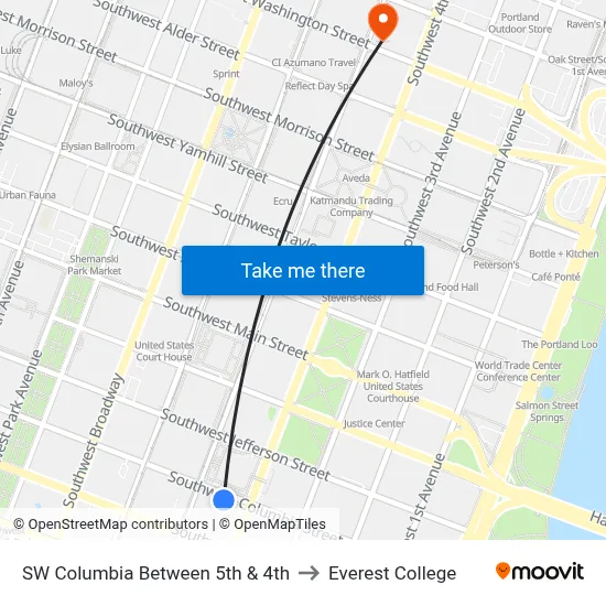 SW Columbia Between 5th & 4th to Everest College map