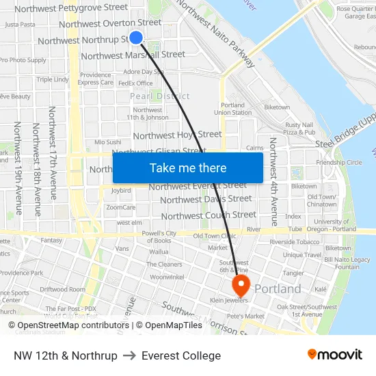 NW 12th & Northrup to Everest College map