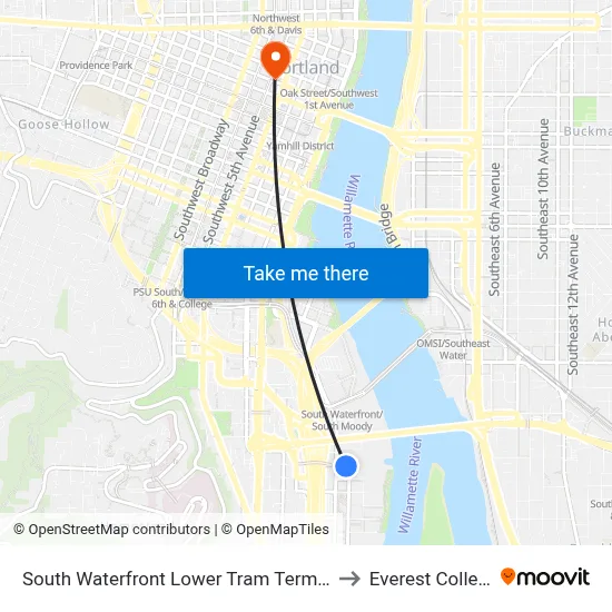 South Waterfront Lower Tram Terminal to Everest College map