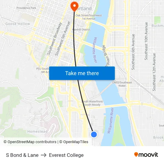 S Bond & Lane to Everest College map