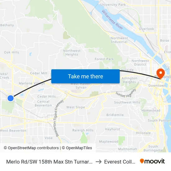 Merlo Rd/SW 158th Max Stn Turnaround to Everest College map