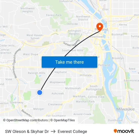 SW Oleson & Skyhar Dr to Everest College map