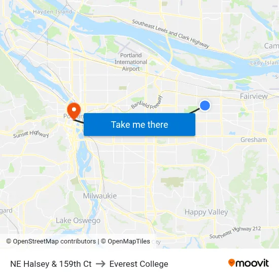 NE Halsey & 159th Ct to Everest College map