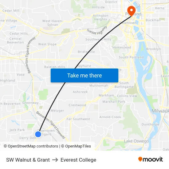 SW Walnut & Grant to Everest College map