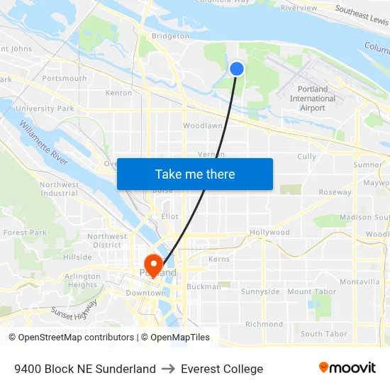 9400 Block NE Sunderland to Everest College map
