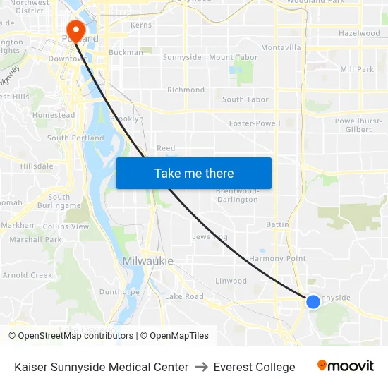 Kaiser Sunnyside Medical Center to Everest College map