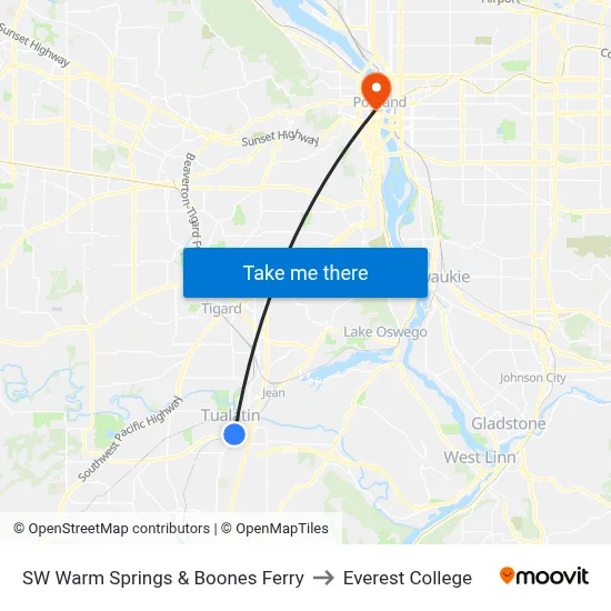 SW Warm Springs & Boones Ferry to Everest College map
