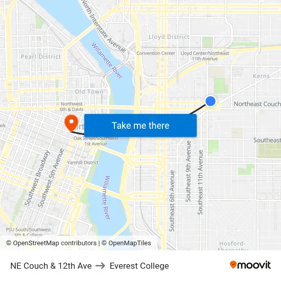 NE Couch & 12th Ave to Everest College map
