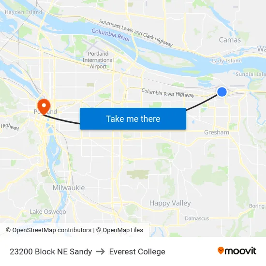 23200 Block NE Sandy to Everest College map