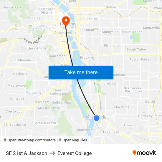 SE 21st & Jackson to Everest College map