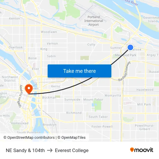 NE Sandy & 104th to Everest College map