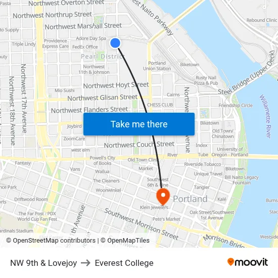 NW 9th & Lovejoy to Everest College map