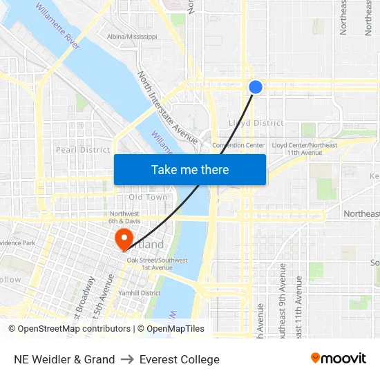 NE Weidler & Grand to Everest College map