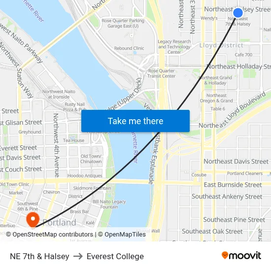 NE 7th & Halsey to Everest College map