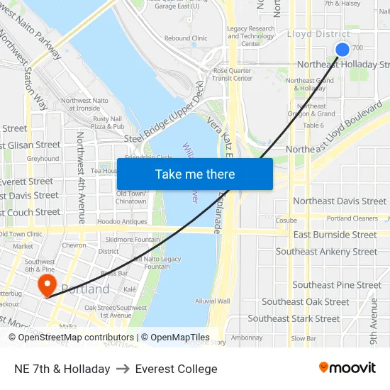 NE 7th & Holladay to Everest College map