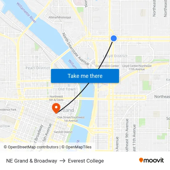 NE Grand & Broadway to Everest College map