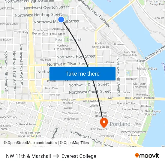 NW 11th & Marshall to Everest College map