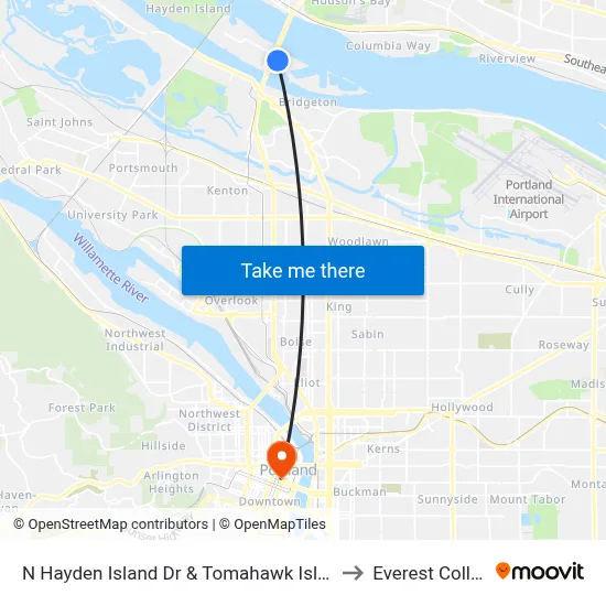 N Hayden Island Dr & Tomahawk Island Dr to Everest College map
