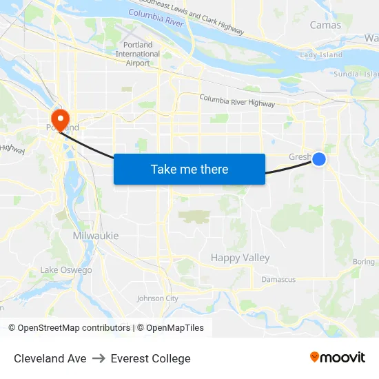 Cleveland Ave to Everest College map