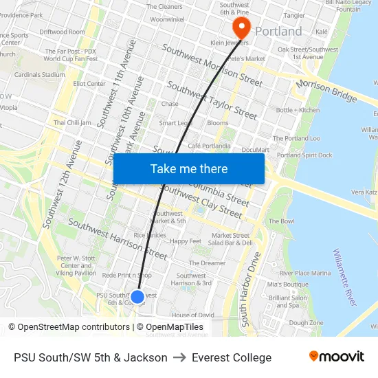 PSU South/SW 5th & Jackson to Everest College map