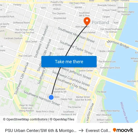 PSU Urban Center/SW 6th & Montgomery St to Everest College map