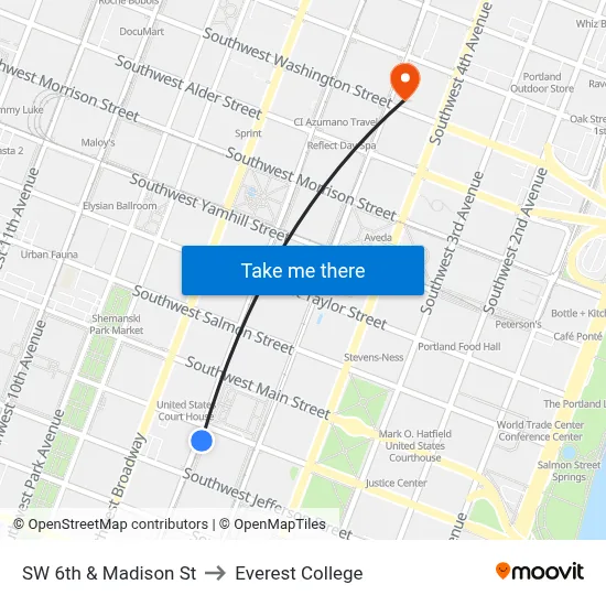 SW 6th & Madison St to Everest College map