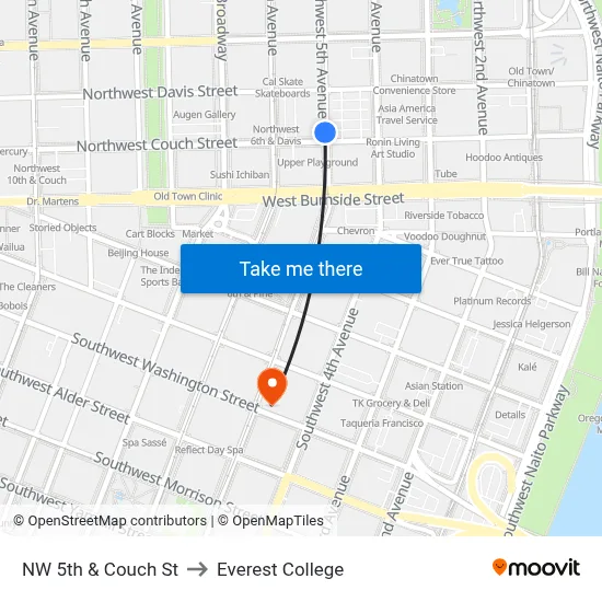 NW 5th & Couch St to Everest College map