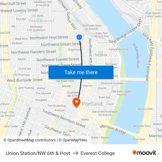 Union Station/NW 6th & Hoyt to Everest College map