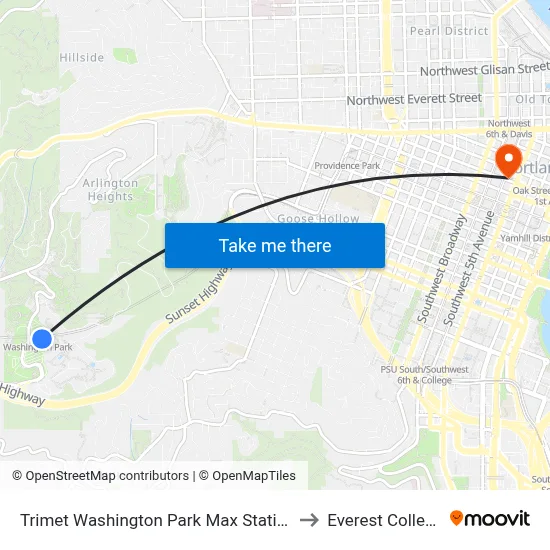 Trimet Washington Park Max Station to Everest College map