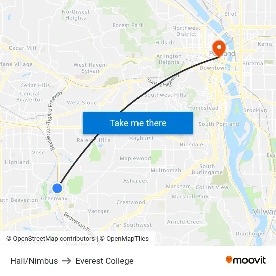 Hall/Nimbus to Everest College map