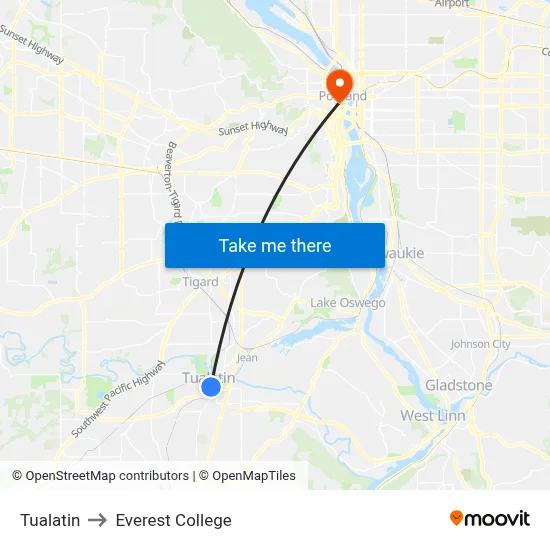 Tualatin to Everest College map