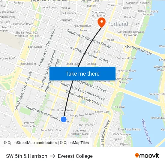 SW 5th & Harrison to Everest College map