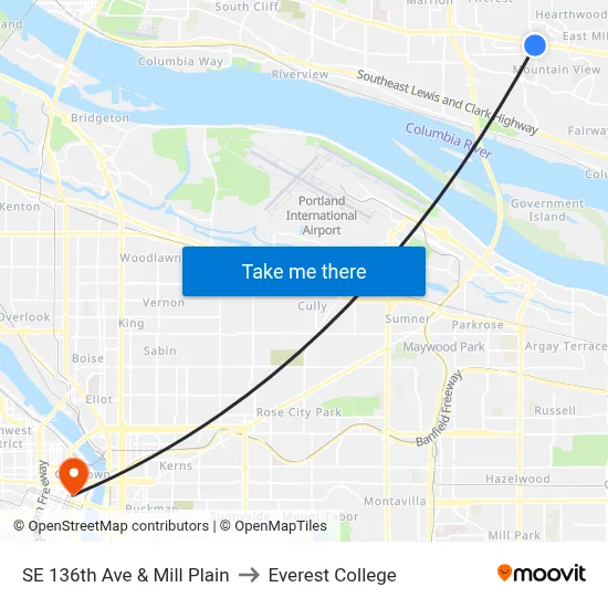 SE 136th Ave & Mill Plain to Everest College map