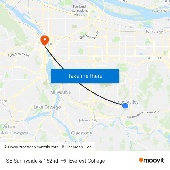 SE Sunnyside & 162nd to Everest College map