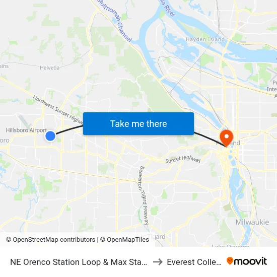 NE Orenco Station Loop & Max Station to Everest College map