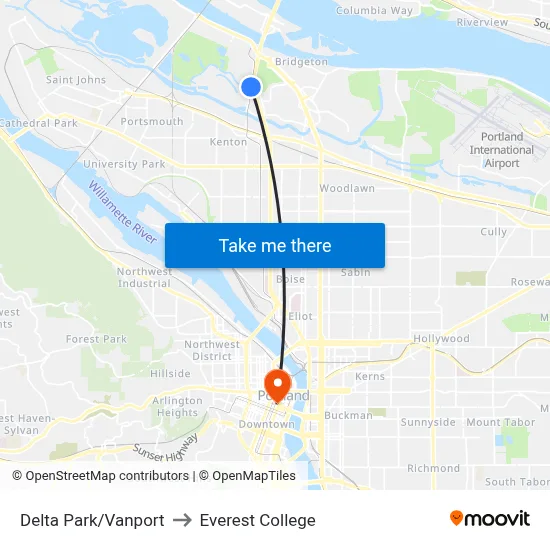 Delta Park/Vanport to Everest College map