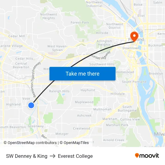 SW Denney & King to Everest College map