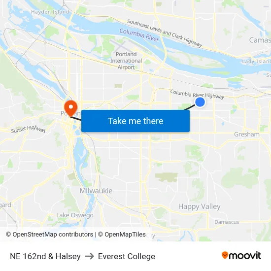 NE 162nd & Halsey to Everest College map