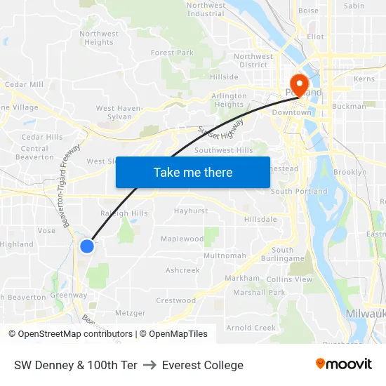 SW Denney & 100th Ter to Everest College map