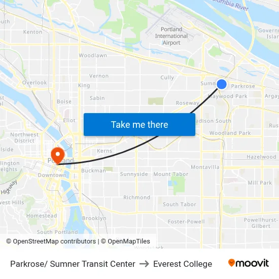Parkrose/ Sumner Transit Center to Everest College map
