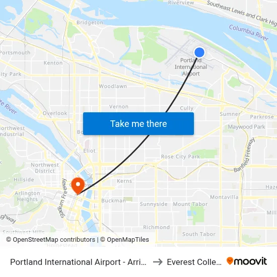 Portland International Airport - Arrivals to Everest College map