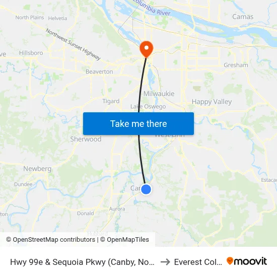 Hwy 99e & Sequoia Pkwy (Canby, Northbound) to Everest College map