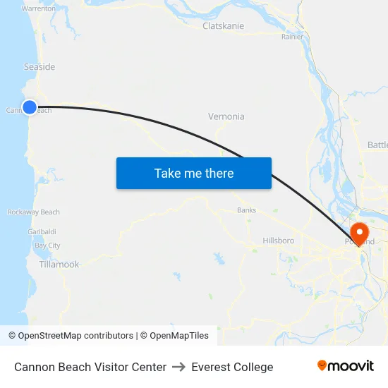 Cannon Beach Visitor Center to Everest College map